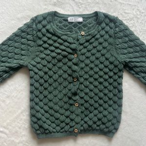 H&M Dark Green Textured Button Cardigan